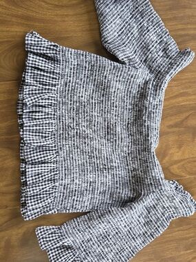 Smocked Off-Shoulder Top in Black & White Gingham